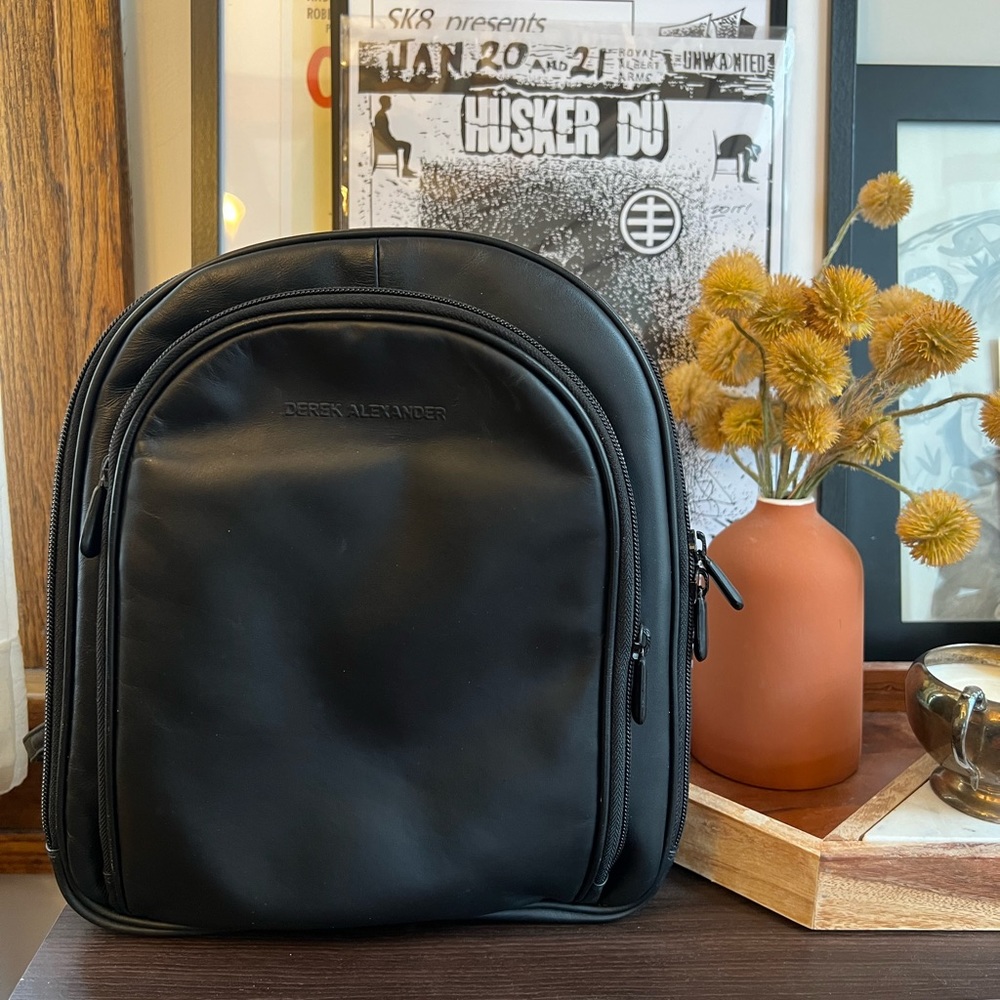 Derek Alexander Leather 3 Zip Organizer Backpack